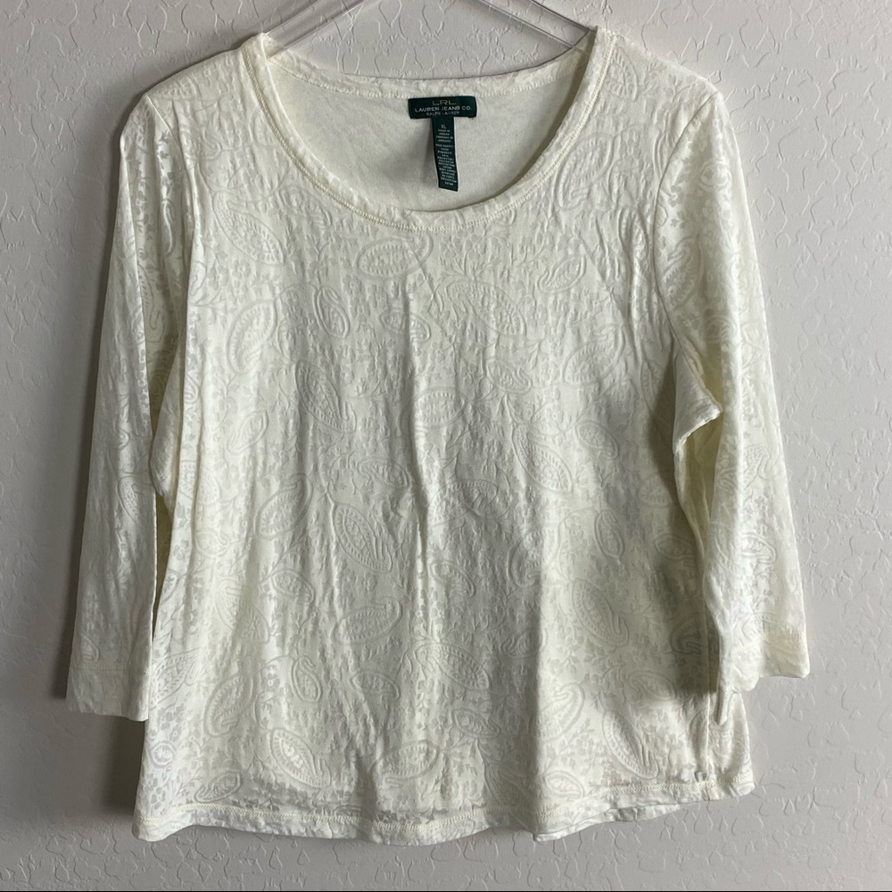 Lauren Ralph Lauren White Paisley Burnout Style Top XL